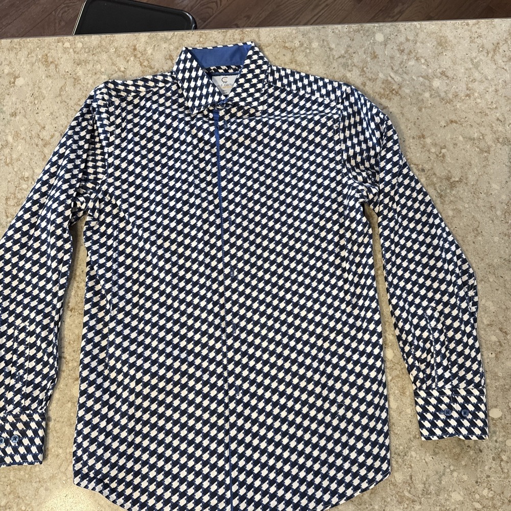 Suslo Couture Soft Men's Checkerboard Navy White Men's Button Down XL
